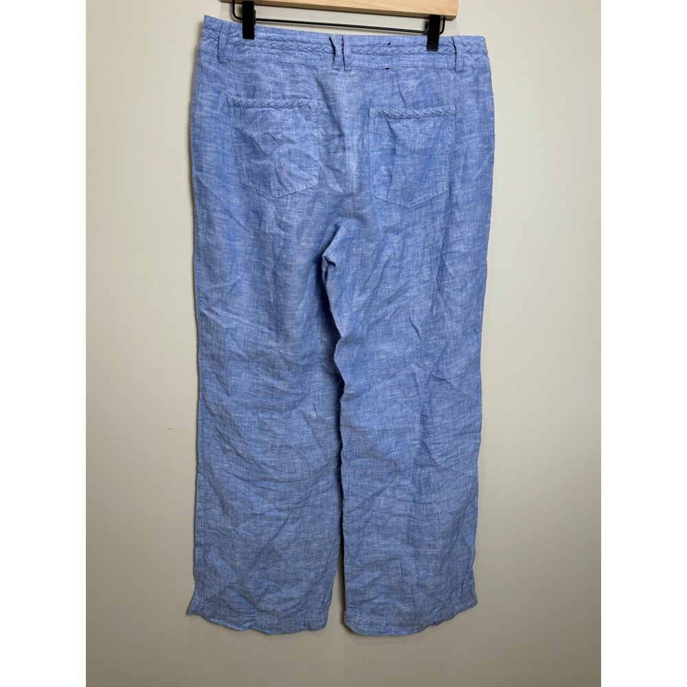 INC 100% Linen Wide Leg Pants Braided Belt Jewel Button Blue Coastal Chambray - Picture 2 of 9